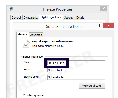 Screenshot of the Botkind, Inc. certificate